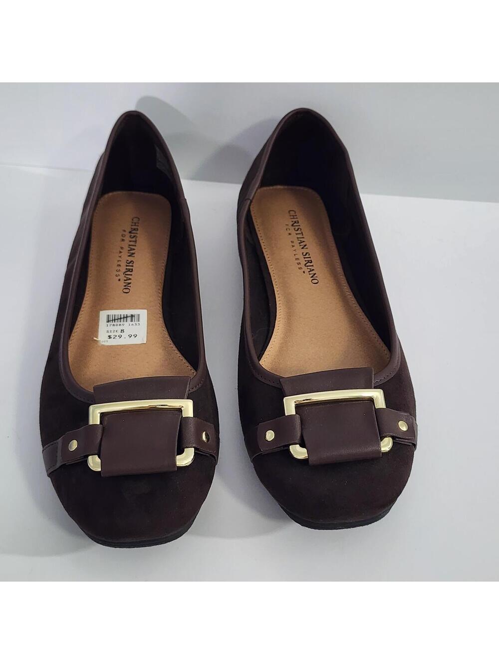 Christian Siriano Brown Suede Flats with Gold Buckle Accent Size 8